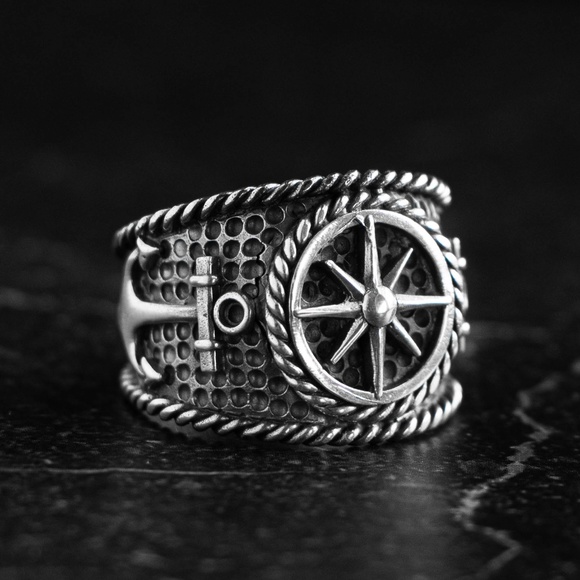 Anchor and Compass ring on Sterling silver 925